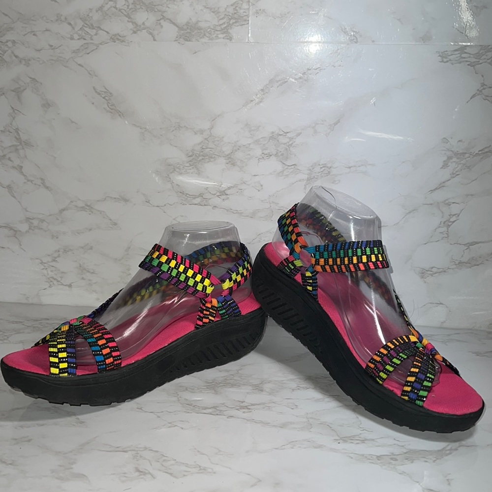Really Cute Multi Color Corkys Wedge Sandals sz 9